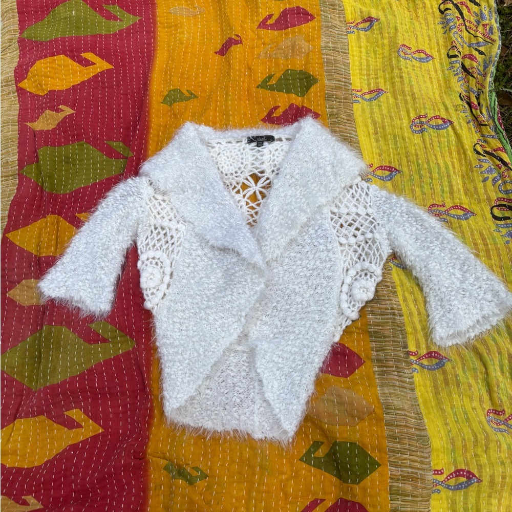 Fuzzy Crochet Bolero Open Front Cardigan Size L/XL by Sioni